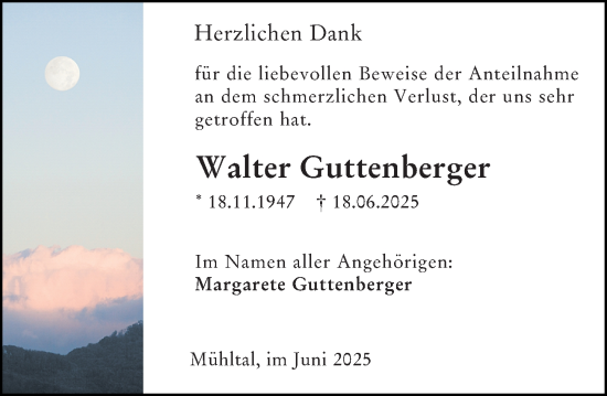 Traueranzeige von Walter Guttenberger von Darmstädter Echo