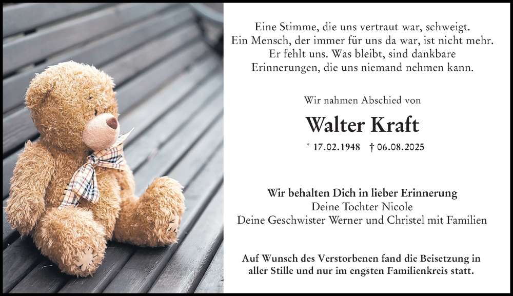  Traueranzeige für Walter Kraft vom 13.09.2025 aus Groß-Gerauer Echo