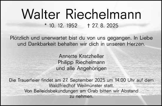 Traueranzeige von Walter Riechelmann von Weilburger Tageblatt