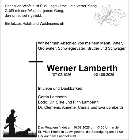 Traueranzeige von Werner Lamberth von Allgemeine Zeitung Mainz
