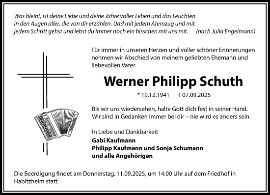 Traueranzeige von Werner Philipp Schuth von Darmstädter Echo
