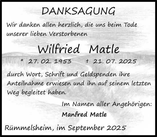 Traueranzeige von Wilfried Matle von Binger-/Ingelheimer Wochenblatt