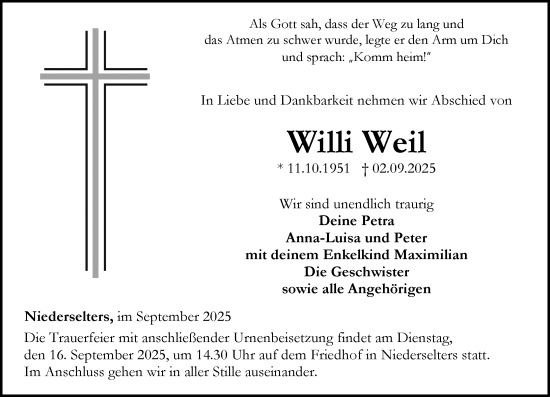 Traueranzeige von Willi Weil von Camberger Anzeiger