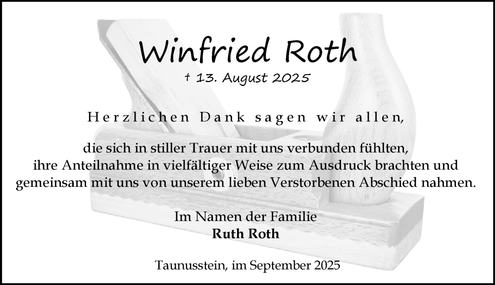  Traueranzeige für Winfried Roth vom 13.09.2025 aus Wiesbadener Kurier
