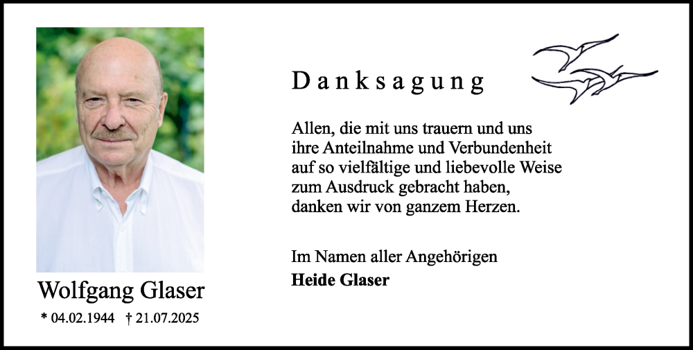  Traueranzeige für Wolfgang Glaser vom 13.09.2025 aus Darmstädter Echo