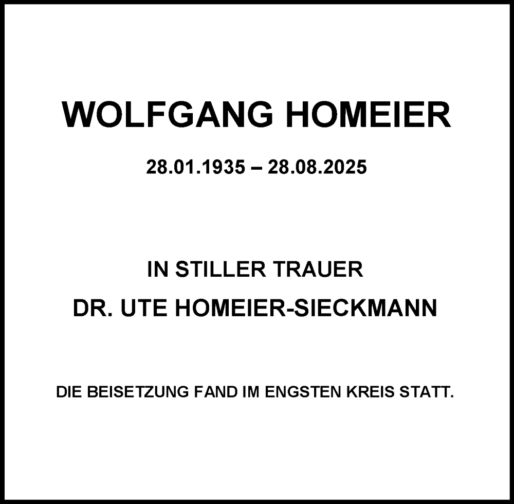  Traueranzeige für Wolfgang Homeier vom 20.09.2025 aus Wiesbadener Kurier
