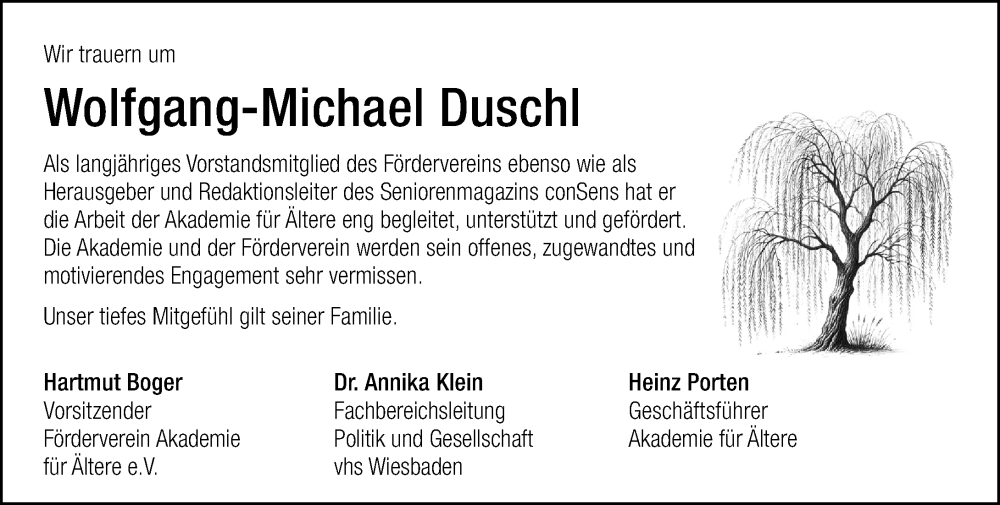  Traueranzeige für Wolfgang-Michael Duschl vom 13.09.2025 aus Wiesbadener Kurier