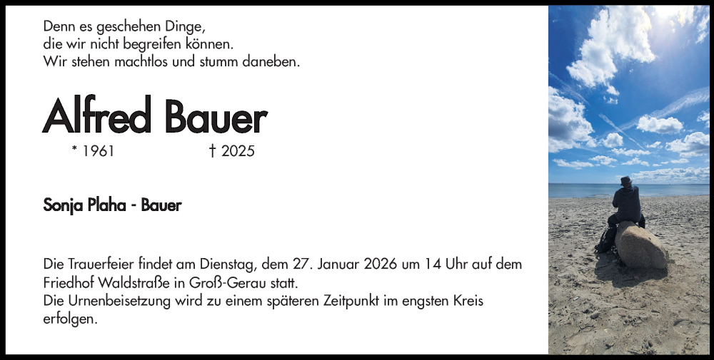  Traueranzeige für Alfred Bauer vom 24.01.2026 aus Groß-Gerauer Echo