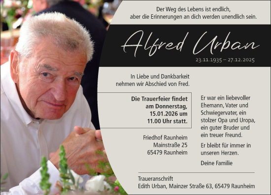Traueranzeige von Alfred Urban von Rüsselsheimer Echo