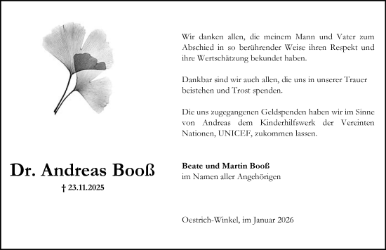 Traueranzeige von Andreas Booß von Wiesbadener Kurier