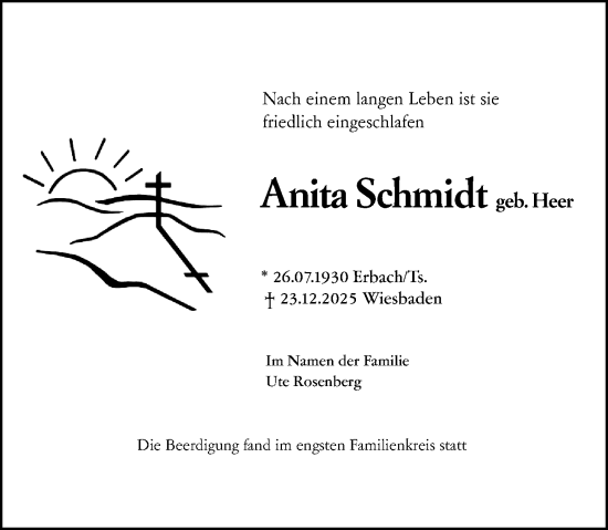 Traueranzeige von Anita Schmidt von Wiesbadener Kurier