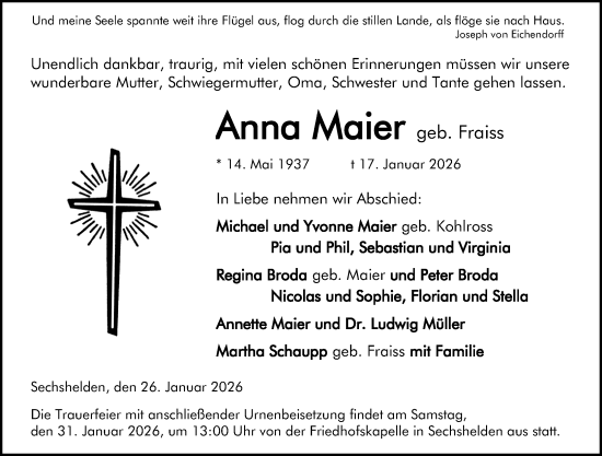Traueranzeige von Anna Maier von Dill Block