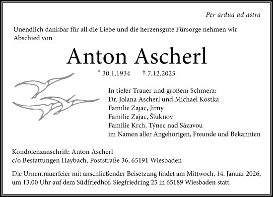 Traueranzeige von Anton Ascherl von Wiesbadener Kurier