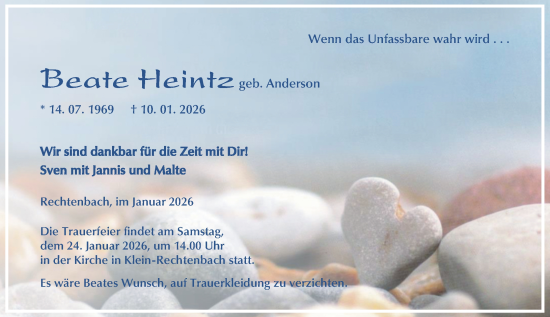 Traueranzeige von Beate Heintz von Wetzlarer Neue Zeitung