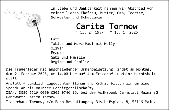 Traueranzeige von Carita Tornow von Wiesbadener Kurier