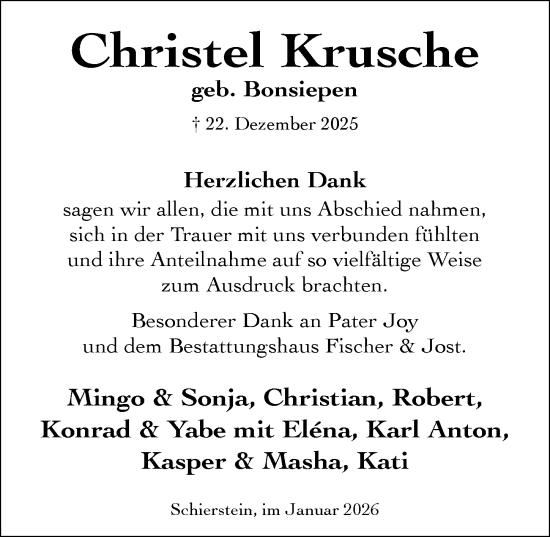 Traueranzeige von Christel Krusche von Wiesbadener Kurier