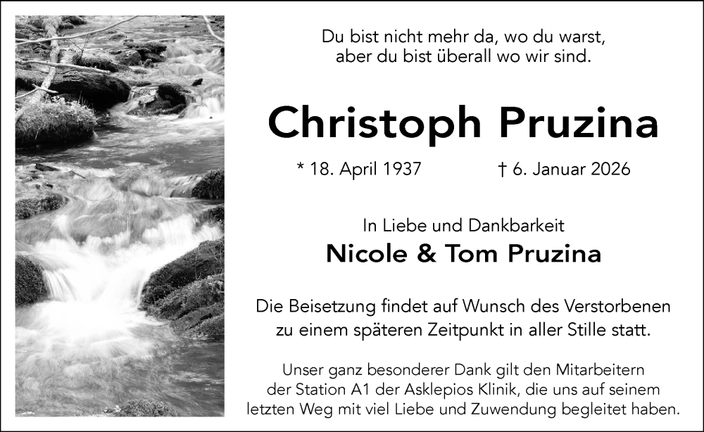 Traueranzeige für Christoph Pruzina vom 10.01.2026 aus Wiesbadener Kurier