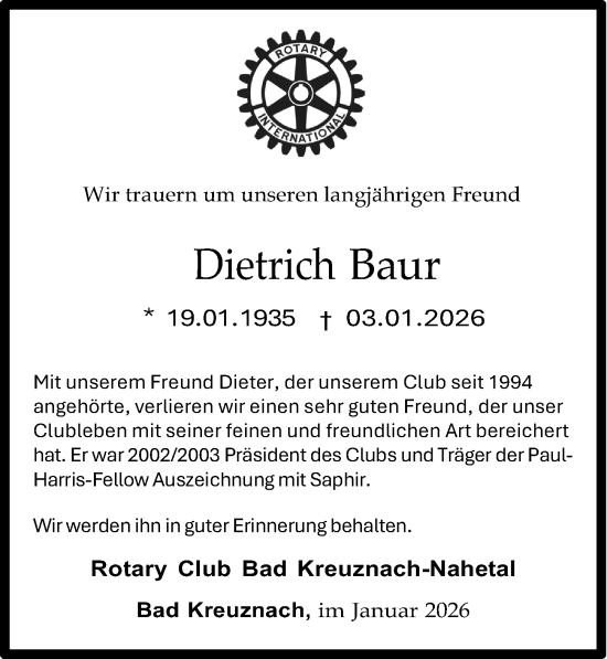 Traueranzeige von Dietrich Baur von Allgemeine Zeitung Rheinhessen-Nahe