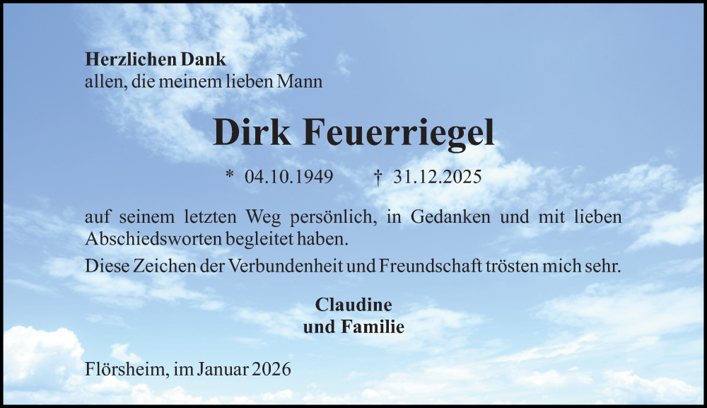  Traueranzeige für Dirk Feuerriegel vom 24.01.2026 aus Rüsselsheimer Echo