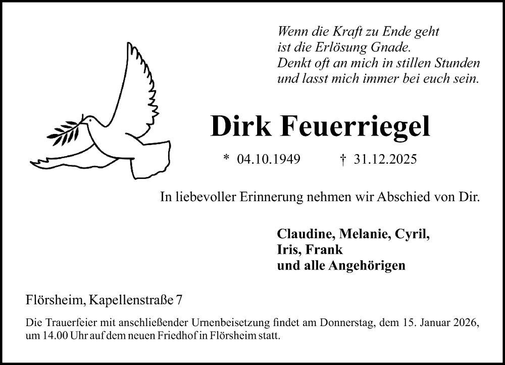  Traueranzeige für Dirk Feuerriegel vom 03.01.2026 aus Rüsselsheimer Echo