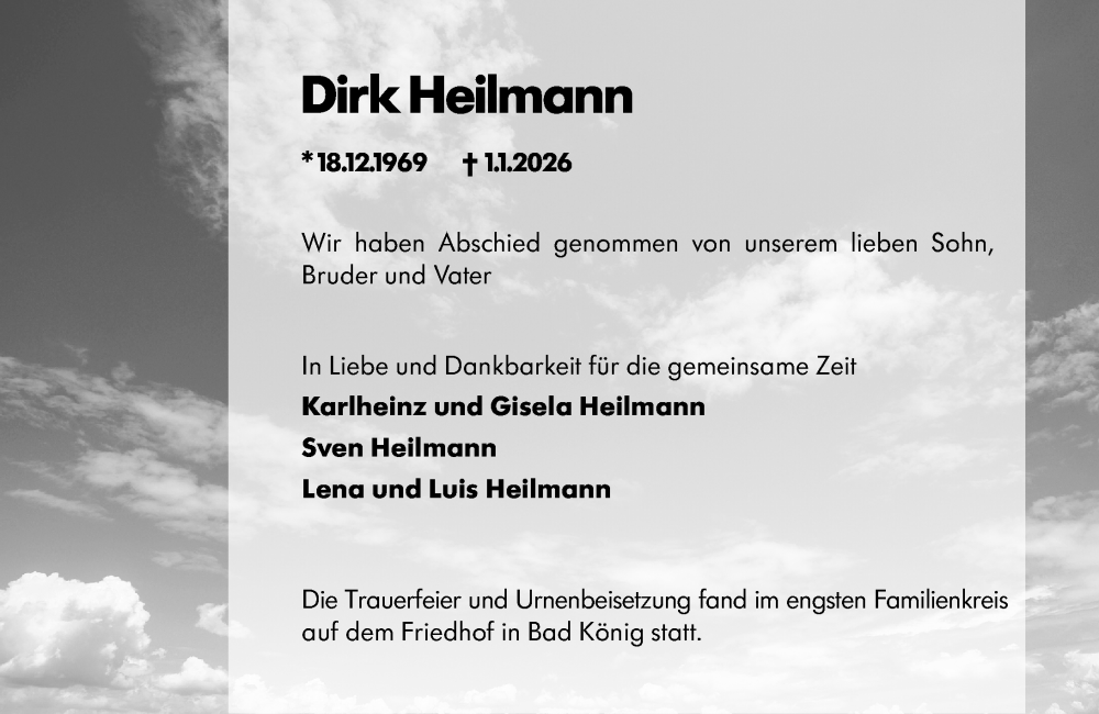  Traueranzeige für Dirk Heilmann vom 24.01.2026 aus Odenwälder Echo