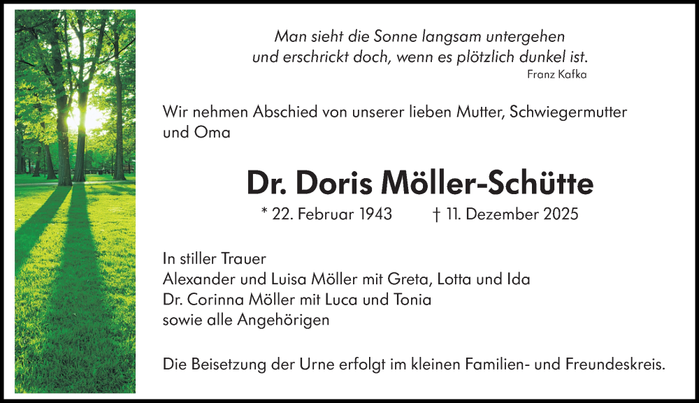  Traueranzeige für Doris Möller-Schütte vom 03.01.2026 aus Darmstädter Echo