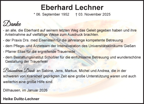 Traueranzeige von Eberhard Lechner von Weilburger Tageblatt