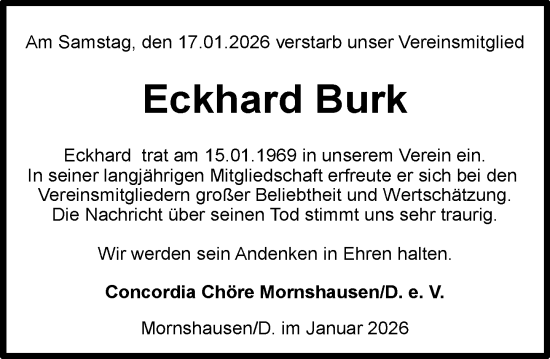 Traueranzeige von Eckhard Burk von Hinterländer Anzeiger