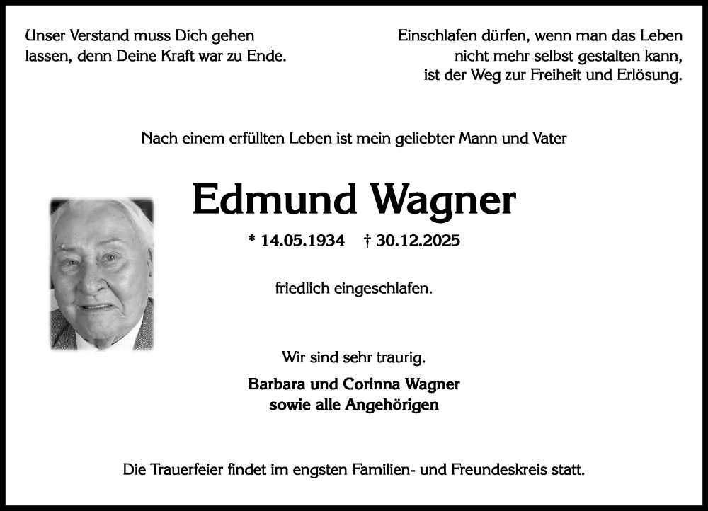  Traueranzeige für Edmund Wagner vom 10.01.2026 aus Wiesbadener Kurier