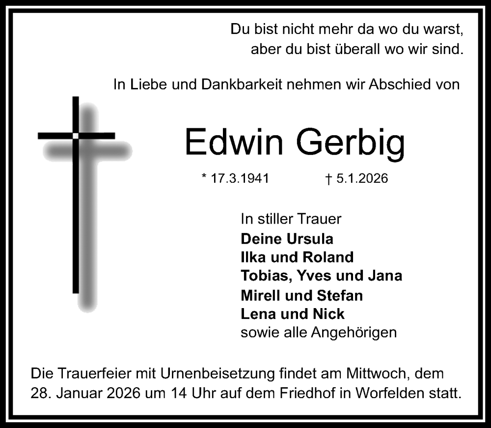 Traueranzeige für Edwin Gerbig vom 24.01.2026 aus Groß-Gerauer Echo