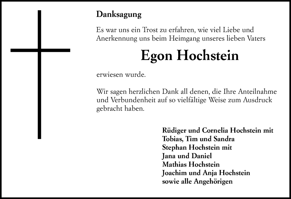  Traueranzeige für Egon Hochstein vom 17.01.2026 aus Rüsselsheimer Echo