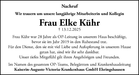 Traueranzeige von Elke Kühr von Wetzlarer Neue Zeitung