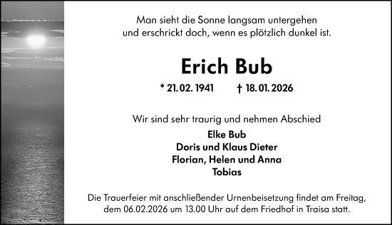Traueranzeige von Erich Bub von Darmstädter Echo