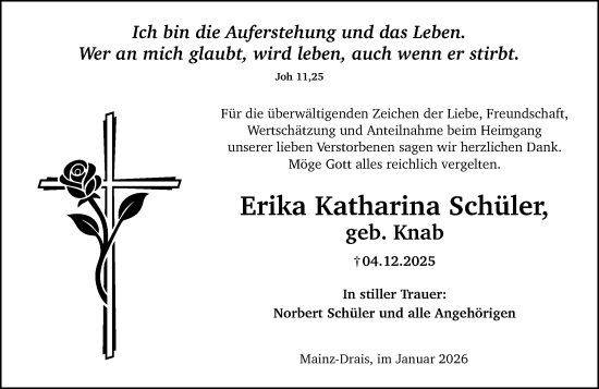 Traueranzeige von Erika Katharina Schüler von Allgemeine Zeitung Mainz