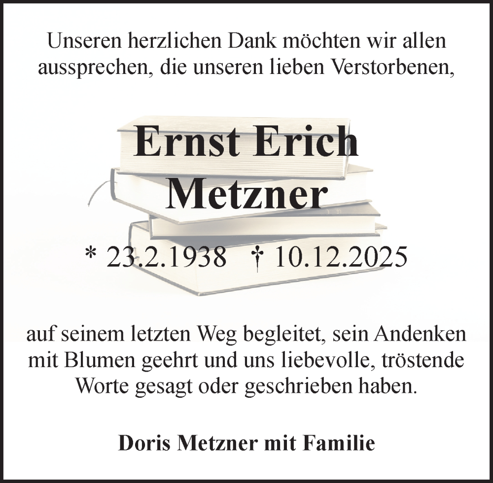  Traueranzeige für Ernst Erich Metzner vom 31.01.2026 aus Rüsselsheimer Echo