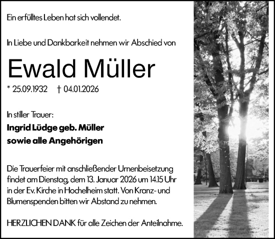 Traueranzeige von Ewald Müller von Wetzlarer Neue Zeitung