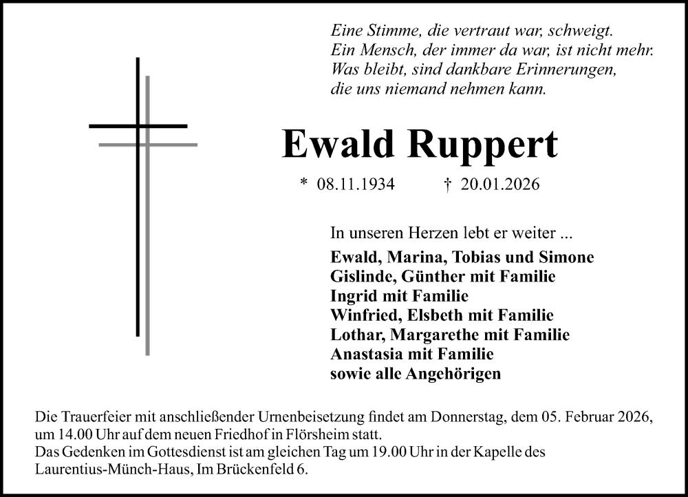  Traueranzeige für Ewald Ruppert vom 24.01.2026 aus Rüsselsheimer Echo
