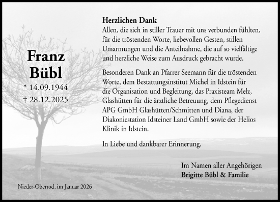 Traueranzeige von Franz Bübl von Idsteiner Land/Untertaunus