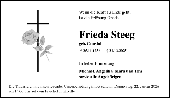 Traueranzeige von Frieda Steeg von Rheingau Kurier