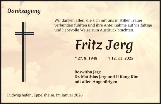 Traueranzeige von Fritz Jerg von Allgemeine Zeitung Alzey