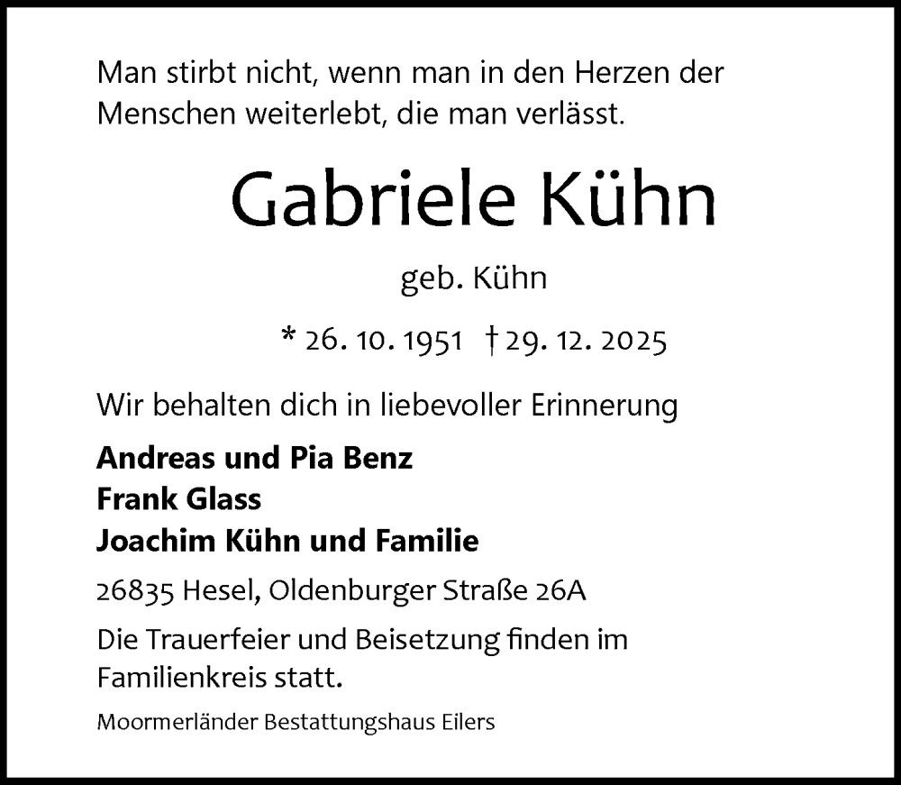  Traueranzeige für Gabriele Kühn vom 03.01.2026 aus Groß-Gerauer Echo