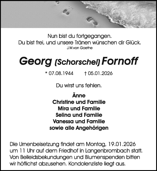 Traueranzeige von Georg Fornoff von Odenwälder Echo