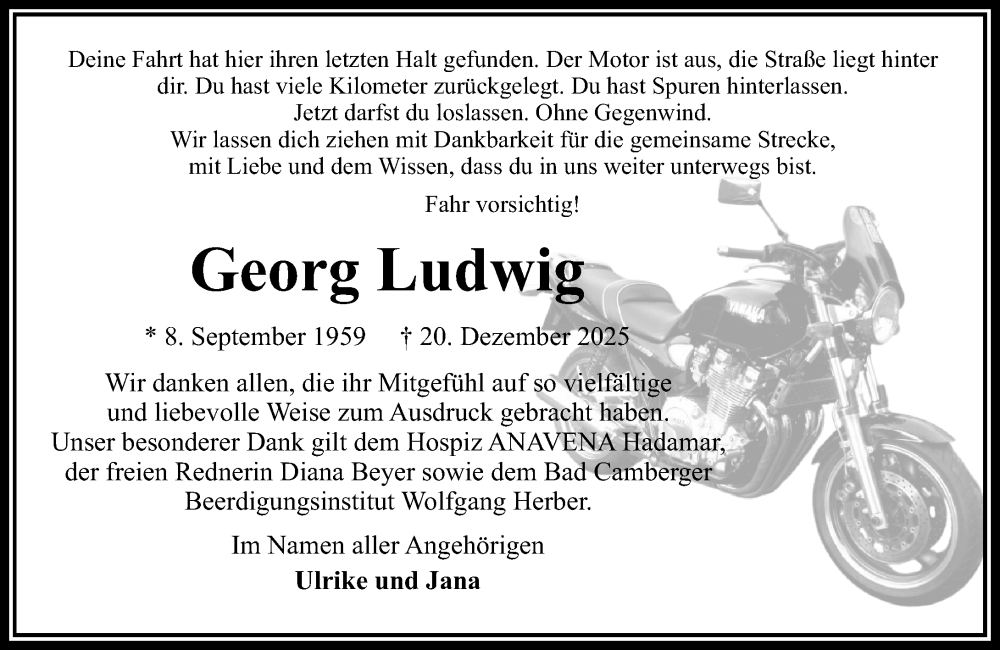  Traueranzeige für Georg Ludwig vom 22.01.2026 aus Camberger Anzeiger
