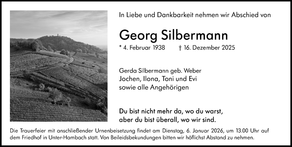  Traueranzeige für Georg Silbermann vom 03.01.2026 aus Starkenburger Echo