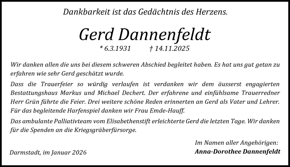  Traueranzeige für Gerd Dannenfeldt vom 24.01.2026 aus Darmstädter Echo