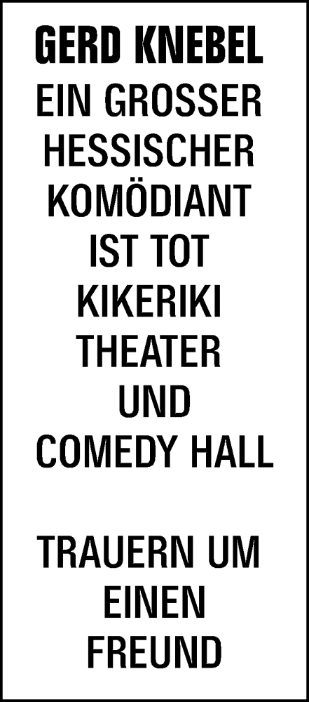 Traueranzeige von Gerd Knebel von Darmstädter Echo
