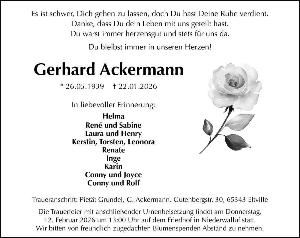  Traueranzeige für Gerhard Ackermann vom 31.01.2026 aus Wiesbadener Kurier