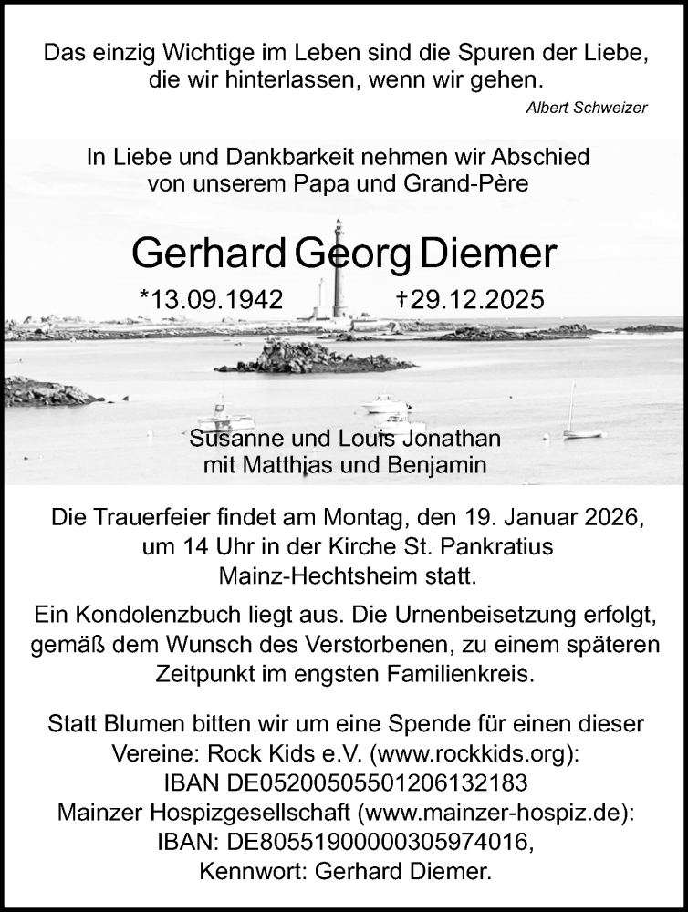  Traueranzeige für Gerhard Georg Diemer vom 10.01.2026 aus Allgemeine Zeitung Mainz