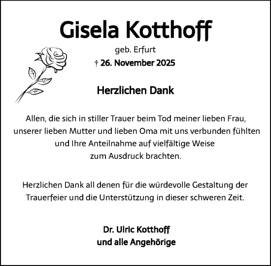 Traueranzeige von Gisela Kotthoff von Wiesbadener Kurier