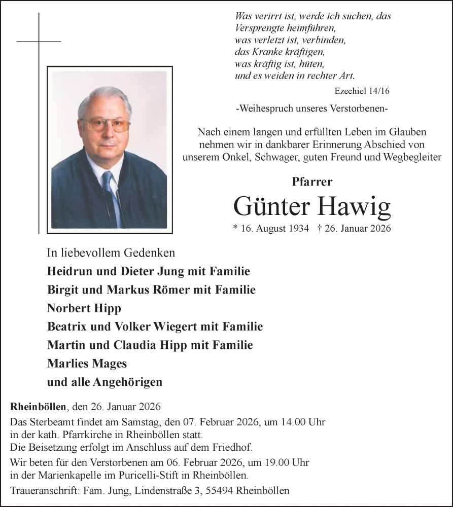  Traueranzeige für Günter Hawig vom 31.01.2026 aus Allgemeine Zeitung Rheinhessen-Nahe